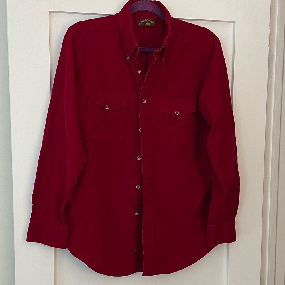 Men's Red Courdoroy Button Down Shirt